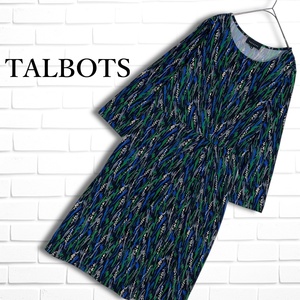 ◆美品◆ TALBOTS タルボット 総柄 ストレッチ 長袖 ロング ワンピース 黒 青 緑 レディース M ◆送料無料◆ 1974K