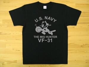 U.S. NAVY VF-31 黒 5.6oz 半袖Tシャツ グレー XXL 大きいサイズ ミリタリー トムキャット VFA-31 USN