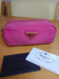 値下げ セール 中古 PRADA プラダ ポーチ 小物入れ 化粧ポーチ デニム素材 ピンク 商品カード付き Prada Denim pink pouch 送料無料