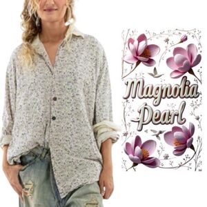 Magnolia Pearl Boyfriend Shirt 1040 Hummingbird OSFM purple cream floral RARE 海外 即決