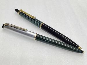 1円～ モンブラン ペリカン ボールペン 2本セット スーベレーン 緑縞 No38S シルバー×グリーン 現状渡し montblanc pelikan fountainpen