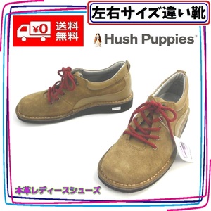 本革スエードトレッキングシューズ ハッシュパピー Hush Puppies 本州送料無料 レディース左右サイズ違い靴 左22cm右22.5cm 茶 S3500