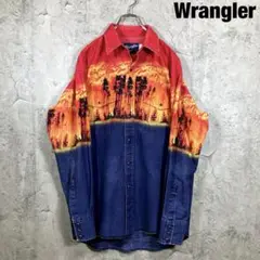 Wrangler 古着 80s 90s フレイムツリー柄 ウエスタンシャツ M