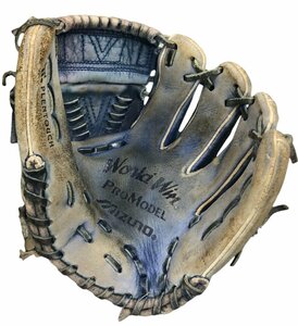 ミズノ ワールドウィン 青カップ　グローブ プロモデル 野球 ブルー　レザー mizuno 右利き用　右投げ用 【中古】