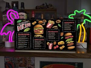 【Lサイズ】ハンバーガー ファーストフード メニュー カフェ 喫茶 ダイナー キッチンカー 看板 置物 雑貨 ライトBOX 電飾看板 電光看板