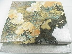 平和屋2◎西陣　六通柄袋帯　寿松流水文　金銀糸　証紙付き　逸品　DAAC0963cm