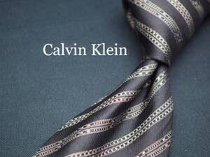 美品【Calvin Klein カルバンクライン】 C1117 黒 シルバー ITALY イタリア製 SILK ブランド ネクタイ 古着 良品