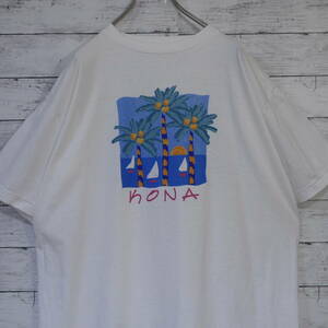 90s シングルステッチ HAWAII KONA ハワイ コナ スーベニア お土産 半袖 アートTシャツ 海 ヤシの木 パームツリー XL ホワイト 白 20202824