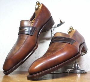 【試し履きのみ/未使用】日本製 Perfetto/ペルフェット ミュージアムカーフ コインローファー 6 24cm相応 茶/santoni magnanni