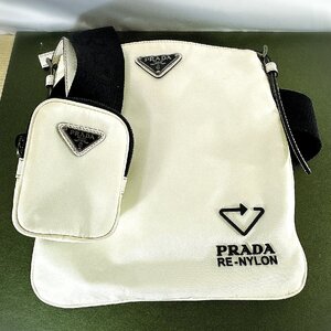 【中古美品/CH】PRADA プラダ RE-NYLON ショルダーバッグ 斜め掛け ナイロン×レザー ホワイト×ブラック レディース IM1127/065