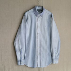 インド製 Ralph Lauren マルチストライプ ボタンダウン シャツ / M コットン ブルー ネイビー ホワイト USA ビンテージ T4-08162-9209