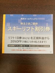 西武ホールディングス 株主優待 スキーリフト割引券