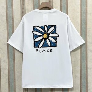 超人気 定価2万 FRANKLIN MUSK・アメリカ・ニューヨーク発 半袖Tシャツ 綿100% ソフト 花柄 英字 カットソー 個性 男女兼用 夏 サイズ1