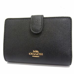 ☆COACH コーチ ２つ折り レザーウォレット クロスグレイン ミディアム コーナージップ 本革 レディース 1円スタート