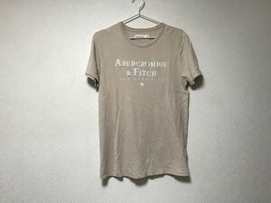 本物アバクロアンドフィッチAbercrombie&Fitchコットンロゴ刺繍半袖TシャツメンズサーフアメカジミリタリーストリートワークMベージュ