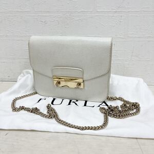 和524★ FURLA フルラ レザー ショルダーバッグ チェーンバッグ ミニバッグ オフホワイト レディース