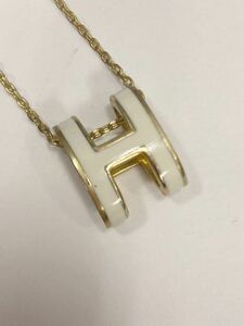 ◆【売り切り】HERMES エルメス ポップアッシュ Hロゴ ホワイト×ゴールド アクセサリー 装飾品　小物 ネックレス 