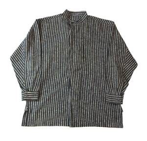 ISSEY MIYAKE MEN イッセイミヤケメン 80s スタンドカラー ストライプ プルオーバー長袖シャツ バンドカラー コットン グレー系 M