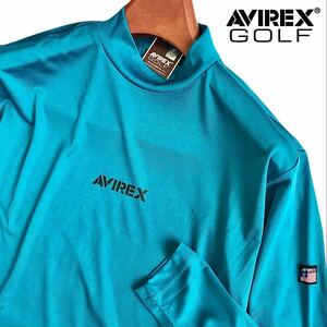 ◎386新品【メンズM】カーキ系 胸ロゴ アヴィレックス ゴルフ AVIREX GOLF 長袖 モックネックシャツ オールシーズン 一枚で着用可