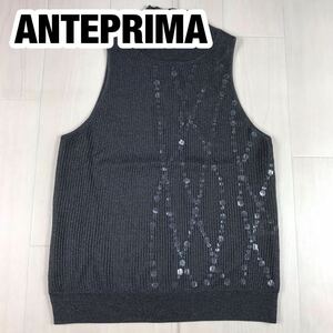 ANTEPRIMA アンテプリマ カットソー ブラックシルバー 40 ノースリーブ モックネック スパンコール