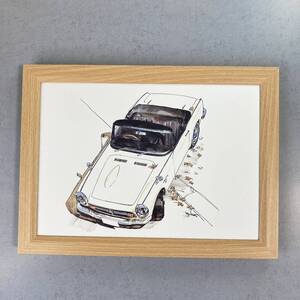 ●額装品 BOW 池田和弘 ホンダ S800 貴重イラスト B5サイズ額入り ポスター風 アートフレーム 送料無料 B52