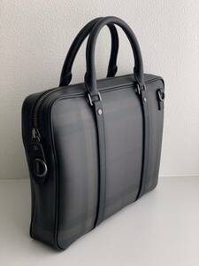 ◆未使用品◆新品８万円◆BURBERRY バーバリー ビジネスバッグ 鞄 かばん ブリーフケース チェック レザー PVC A4 PC メンズ ブラウン