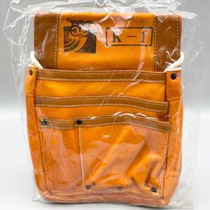 [新品 未使用品] 本革 レザー 釘袋 K-1 腰袋 大工 電工 職人 250×310mm オレンジ ブラウン 工具 工具差し 建築 建設 現場 金物屋 在庫品