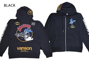 vanson×TOM＆JERRY WARNER BROS.100周年記念モデル 裏毛フルジップパーカー◆vanson ブラックＭサイズ TJV-2440 バンソン トムとジェリー