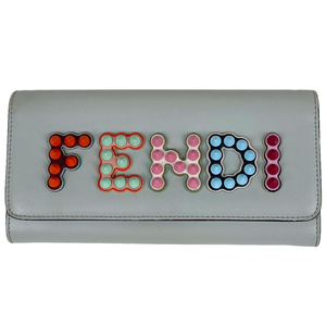 フェンディ FENDI ロゴ チェーン ウォレット スタッズ マルチカラー ショルダーバッグ 長財布 レザー グレー レディース 【中古】