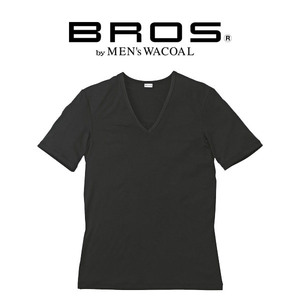 新品 3630円 メンズワコール BROS 抗菌防臭 あったかインナー L 黒 ブラック Vネック 半袖 あったか インナー