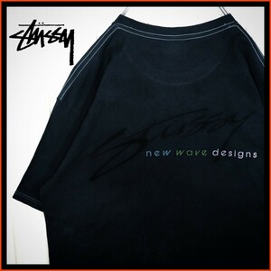 【STUSSY】new wave ロゴ　pigment dye　Tシャツ