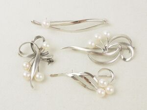 豪華 MIKIMOTO ミキモト 真珠 ブローチ 4点セット まとめて SILVER シルバー パール アクセサリー