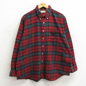 XL/古着 エルエルビーン LLBEAN 長袖 フランネル シャツ メンズ 80s 大きいサイズ コットン ボタンダウン 赤他 レッド チェック 23sep1