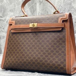 1円【超希少/極美品】入手困難 CELINE セリーヌ ハンドバッグ トートバッグ フォーマル マカダム ブラゾン ターンロック PVC×レザー 茶色