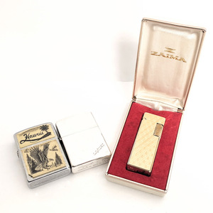 【ライター】 3点まとめ ZIPPO ジッポー K刻印 D刻印 2000 1871-2001 130ｔｈ anniversary ハワイ ZAIMA ブルーバード たばこ 喫煙グッズ