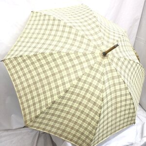 中古 BURBERRY バーバリー アンブレラ 日傘 クリームイエロー系 グリーン ブラウン チェック柄 総柄 8本骨 RLV0098M