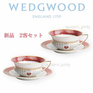 新品☆WEDGWOOD ウェッジウッド クイーンオブハート ペア カップ&ソーサー セット 2客 不思議の国のアリス ティー 紅茶 ハーレクイン