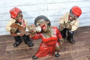 【ト長】 ジャズバンド人形 JAZZ BAND DOLL 3体セット 全長約45cm ジャズ人形 フィギュア 置物 楽器 演奏 歌 当時物 レトロ IR140IOC22