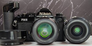 【終活整理】 Nikon FM2 黒＋Ai NIKKOR 50mm f1.4＋35mm f2.8 大口径単焦点2本セット＋モータードライブMD-12 各動作良好 露出計OK 連写OK