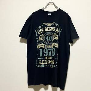 アメリカ古着　半袖　Tシャツ　プリント　ブラック　クルーネック　GILDAN ギルダン　XLサイズ　ビッグサイズ　【Q49】