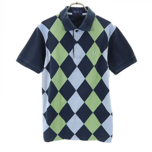 フレッドペリー アーガイル柄 半袖 ポロシャツ XS ネイビー 他 FRED PERRY 鹿の子 ピケ メンズ