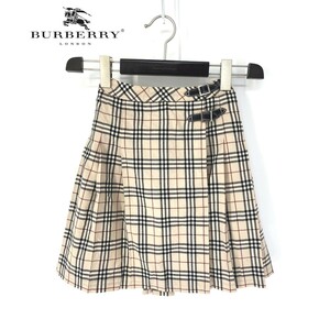 A6666/極美品 春夏 BURBERRY LONDON バーバリー ウール 牛革ベルト ノバチェック フレア キルト ミニ スカートM程 160Aベージュ/レディース