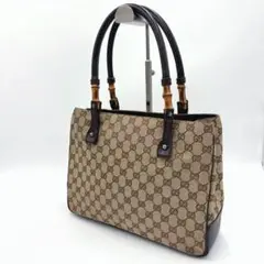 GUCCIグッチ GGキャンバス バンブー トートバッグ ハンドバッグ　ブラウン