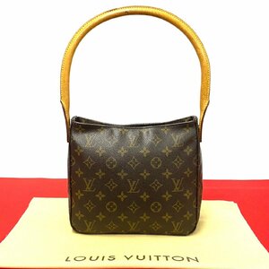 極 美品 LOUIS VUITTON ルイヴィトン ルーピング MM レザー 本革 ワンショルダーバッグ セミショルダーバッグ ハンドバッグ ブラウン 21824