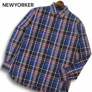 NEWYORKER ニューヨーカー 通年 長袖 ボタンダウン チェック シャツ Sz.M　メンズ ネイビー　C4T07336_8#C