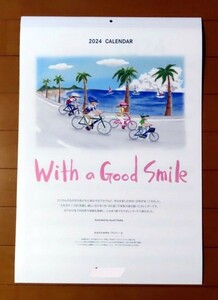 2024年　「With a Good Smile」　壁掛カレンダー　おおさかあゆみ（イラスト）書き込み　企業名入り　