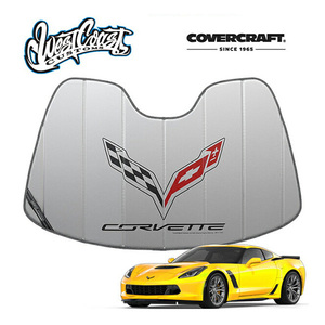 【West Coast Customs 正規品】専用設計 CoverCraft CrossFlug ロゴ入 サンシェード シルバー 吸盤不要 折りたたみ式 シボレーC7コルベット