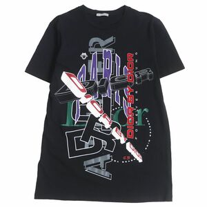 美品□Dior HOMME/ディオールオム 733J603P3312 ロゴプリント エンブロイダリー コットン100％ 半袖Tシャツ ブラック XS イタリア製 正規品