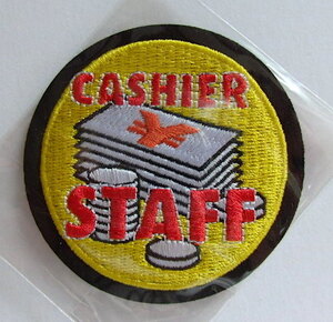 スーパーマーケットワッペン☆CASHIER STAFFアイロン接着♪約W7×H7cm♪