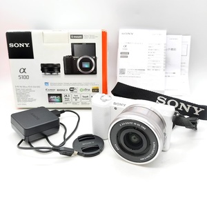 【J-40】 通電確認済み　美品　ミラーレス一眼　デジタルカメラ　ソニー　SONY　α5100　レンズ SELP1650　ホワイト　充電器　説明書